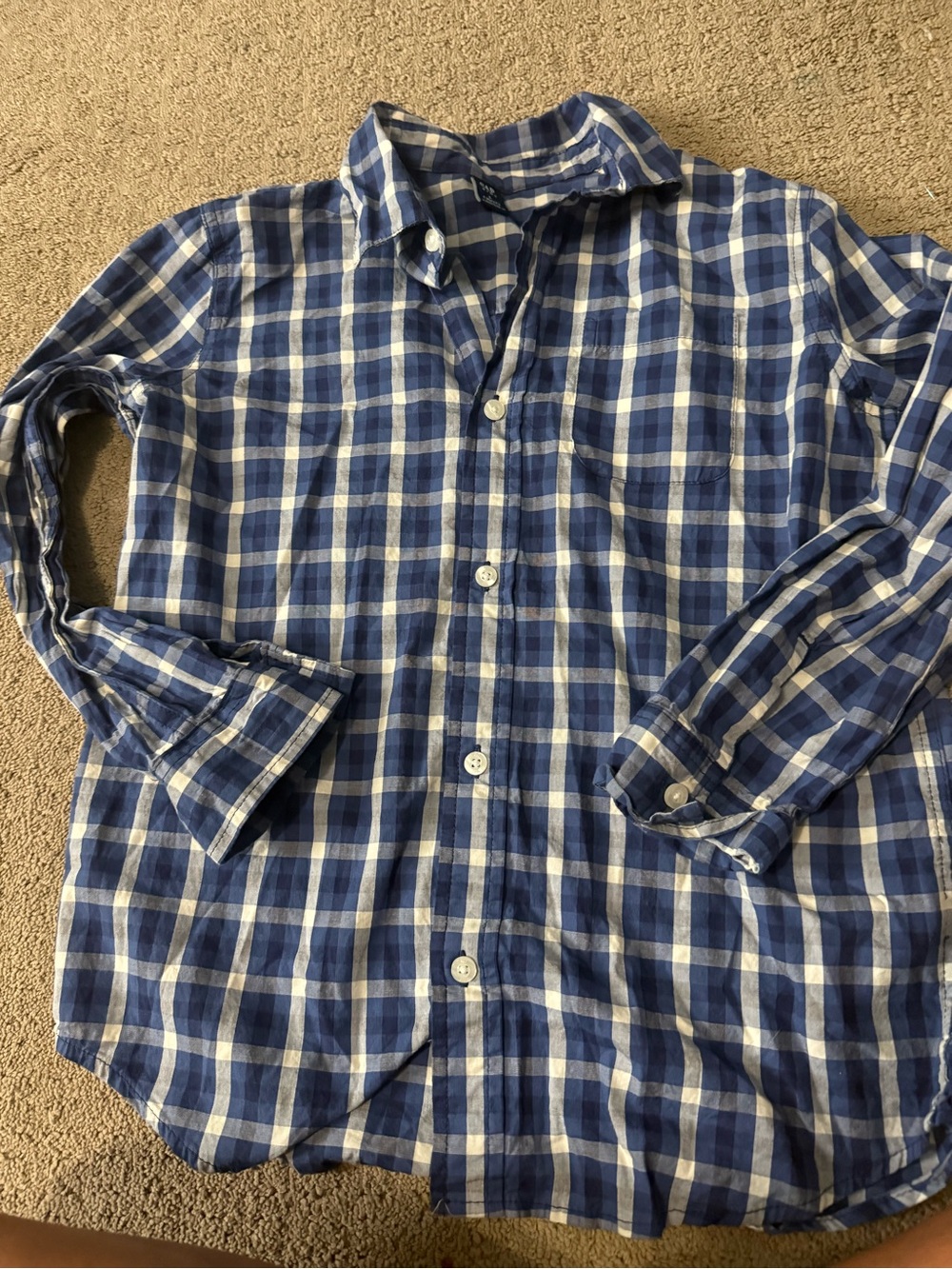 Blue and White Plaid Button-Up Shirt